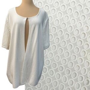 Lafayette 148 100% Cotton Short Sleeve Cardigan Circle Lace Back Size: 3X